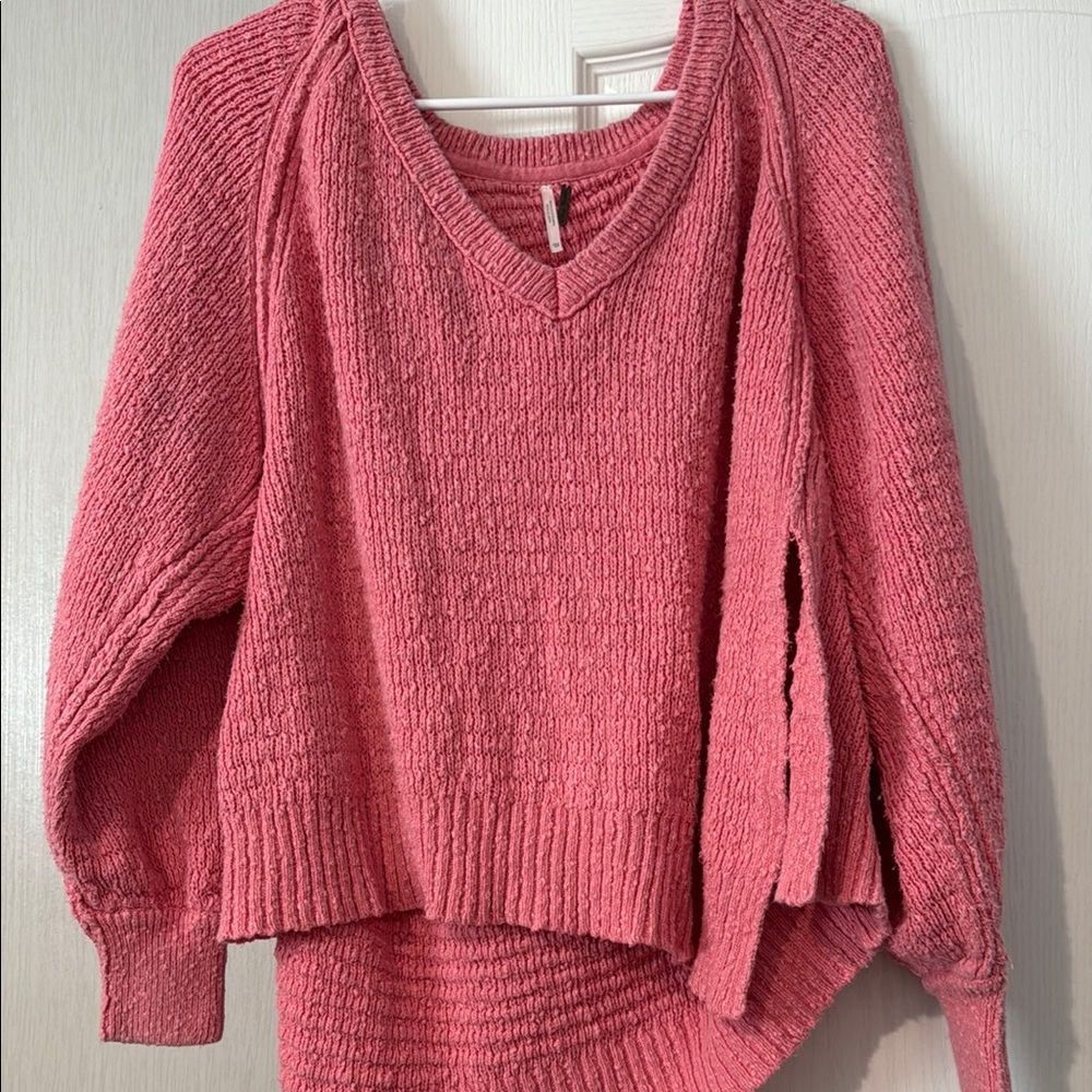 Free People Pink V-Neck Sweatshirt